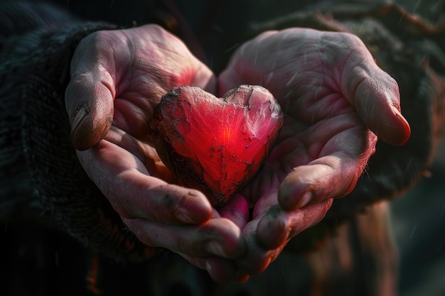 close up of man hands with heart