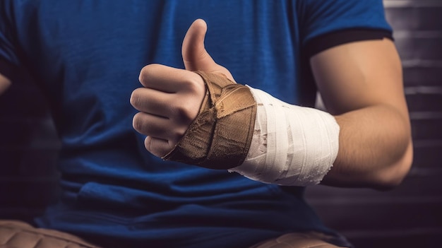 Close up man has broken arm wear splint with limbo background