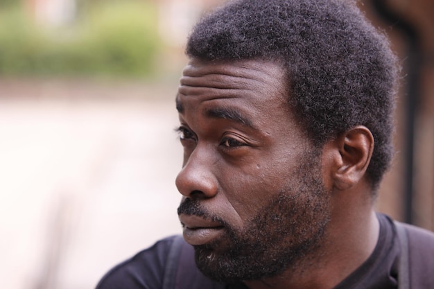 close-up of man looking away