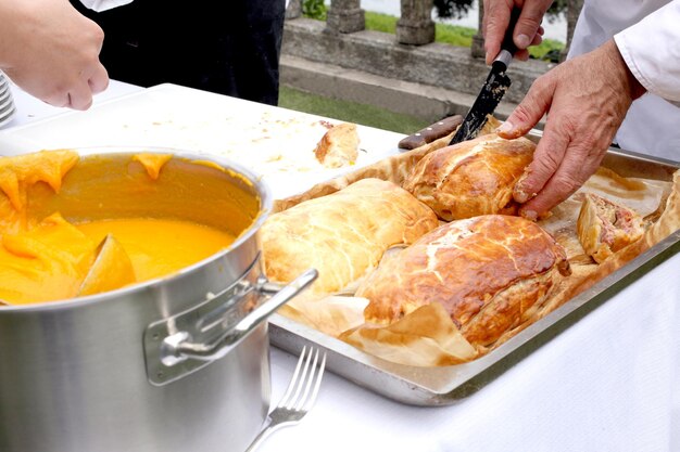 Close-up of man preparing food on table