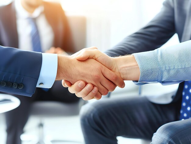 Photo a close up of a man shaking hands with business partner in a suit to negotiations or join business