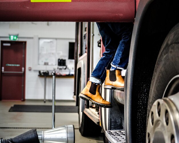 Close-up of a man on truck