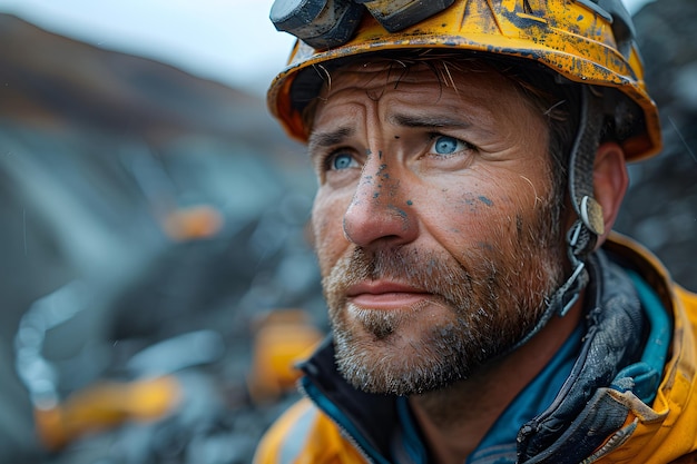 Close Up of a Man Wearing a Hard Hat