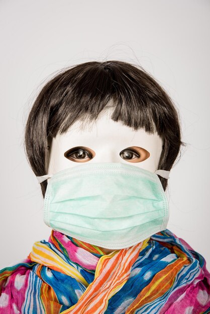 Photo close-up of man wearing mask against white background