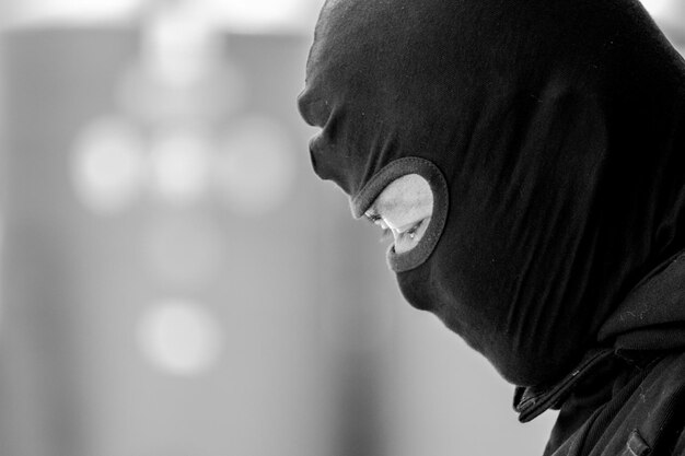 close-up man wearing mask