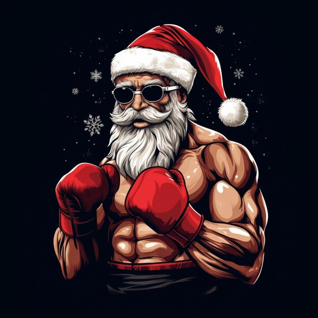 a close up of a man wearing a santa claus hat and boxing gloves generative ai