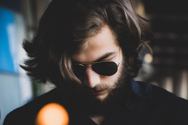close-up of man wearing sunglasses
