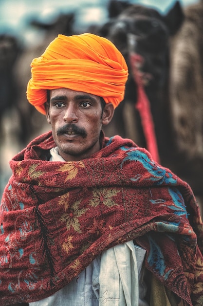 Foto close-up di un uomo che indossa un turbante