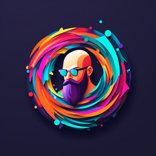 Photo a close up of a man with a beard and sunglasses in a colorful circle generative ai