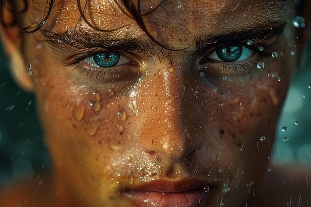 Foto un uomo con gli occhi blu da vicino