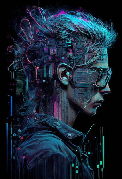 A close up of man with futuristic head and glasses generative ai