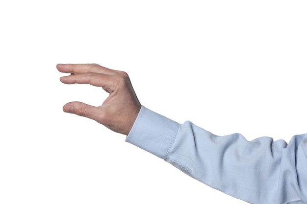 Photo close-up of man with hand on white background