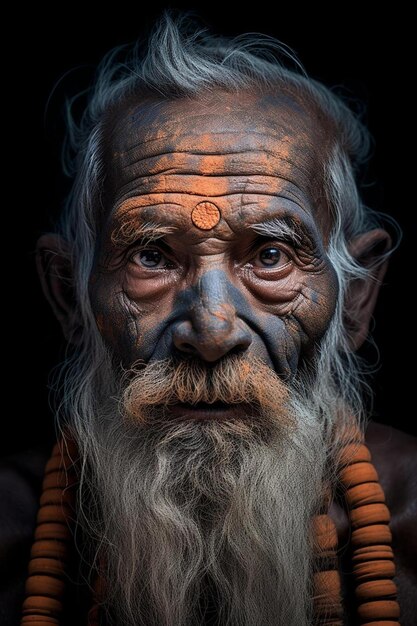 a close up of a man with a long beard