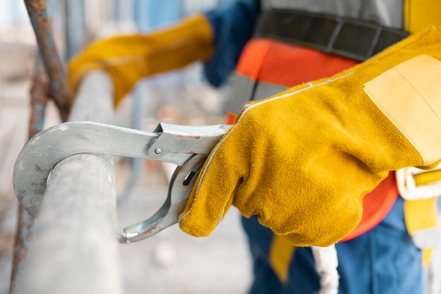 Close up man with safety equipment