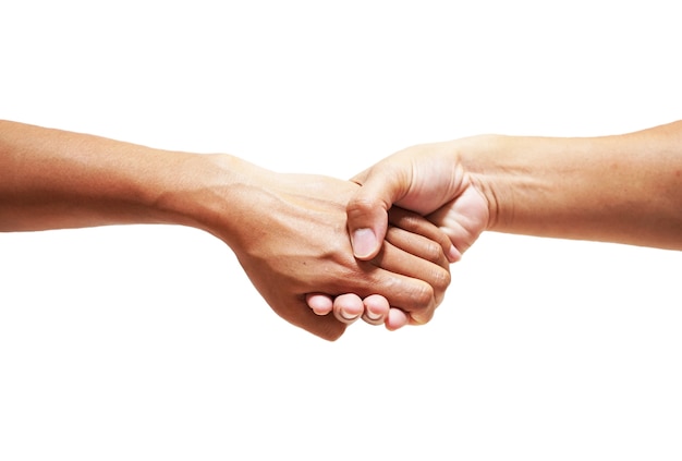 Close up man and woman  hold by a girl hand on the white background.                      