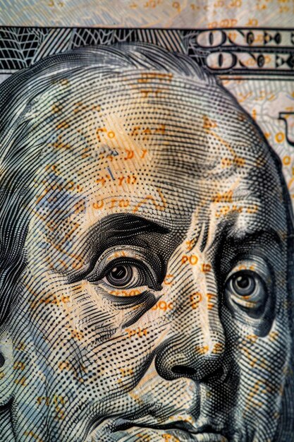 Photo close up of a man39s face on a dollar bill suitable for financial concepts