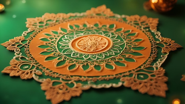 Photo close up of a mandala on a green table in a restaurant