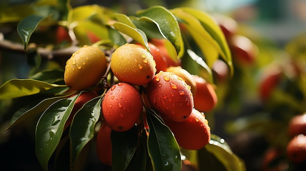 close up of mango fruit on a mango tree