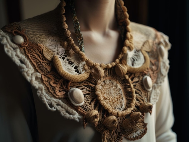 A close up of a mannequin wearing a necklace Generative AI image