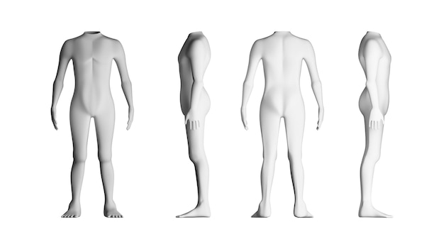 close-up of mannequins against white background