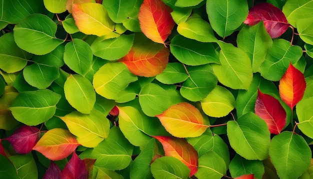 Photo a close up of many green and red leaves