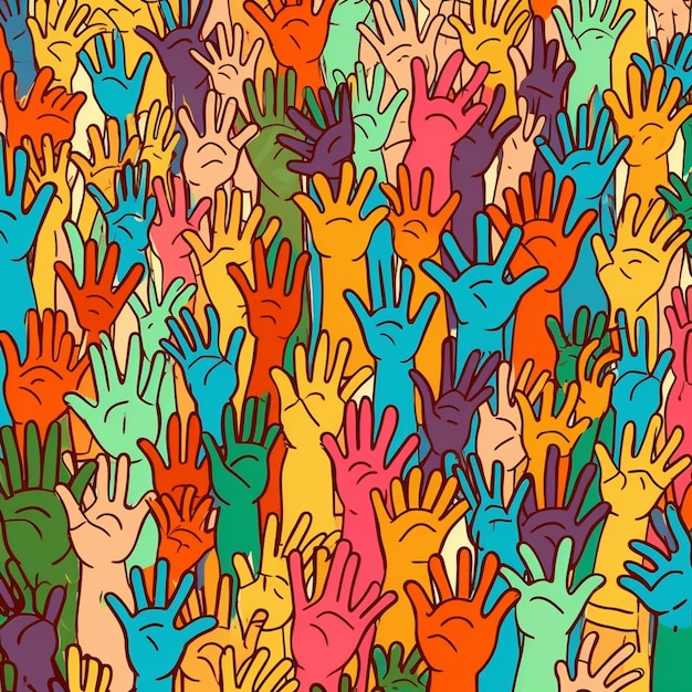 Foto a close up of many hands are painted in different colors generative ai