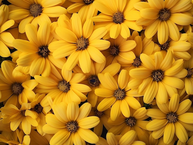 Close up of many yellow flowers