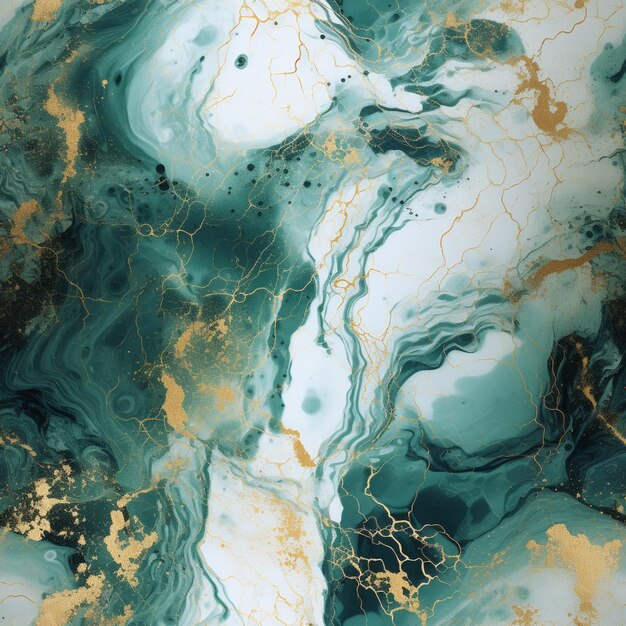 a close up of a marble surface with gold and green paint generative ai