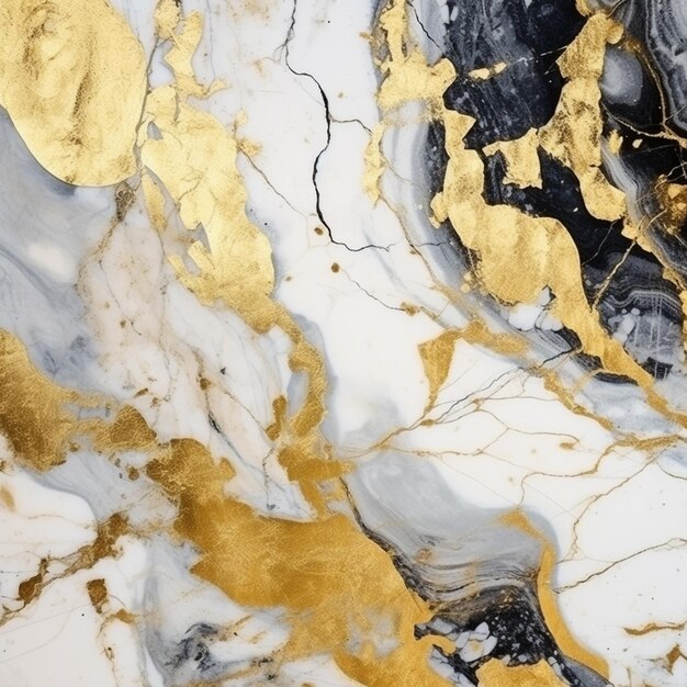 A close up of a marble surface with gold leaf designs generative ai