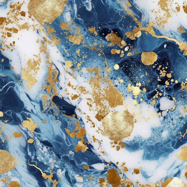 A close up of a marble surface with gold paint and gold dots generative ai