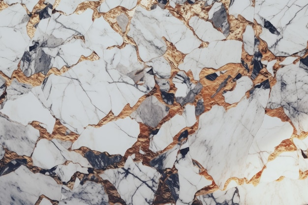 A close up of a marble texture with gold and white colors