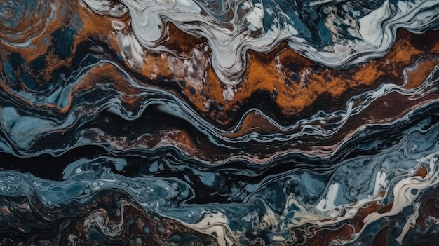 A close up of a marbled surface with a black and blue pattern.