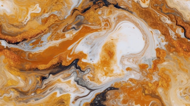 A close up of a marbled surface with a black and gold painting.