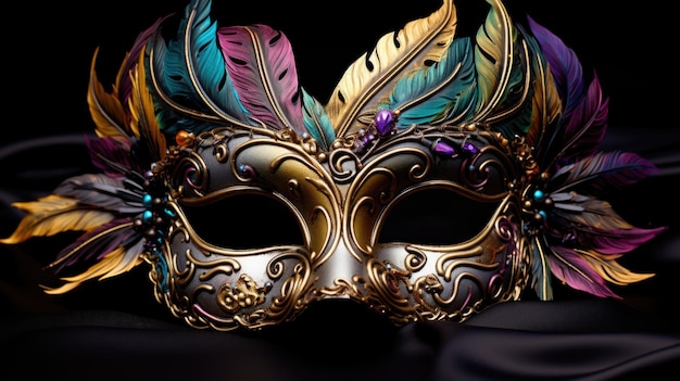 Foto un primo piano di una maschera con piume su di essa elemento decorativo di mardi gras