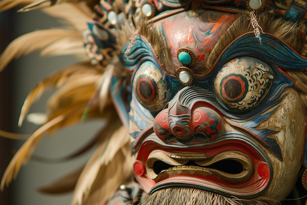 Photo a close up of a mask with feathers on it