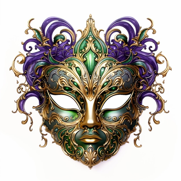 крупный план маски с фиолетовым и зеленым дизайном