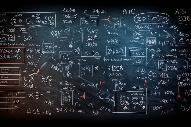 Photo close up of math formulas on a blackboard