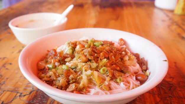 Close-up of meal served in bowl on table