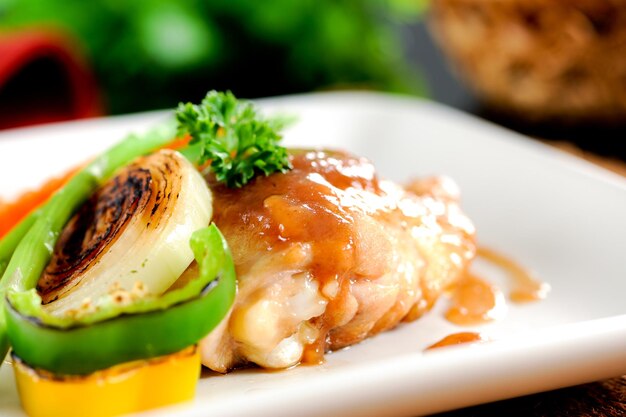 Close-up of meal served in plate on table