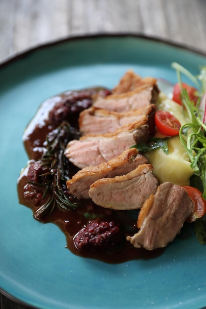 Close-up of meal served in plate