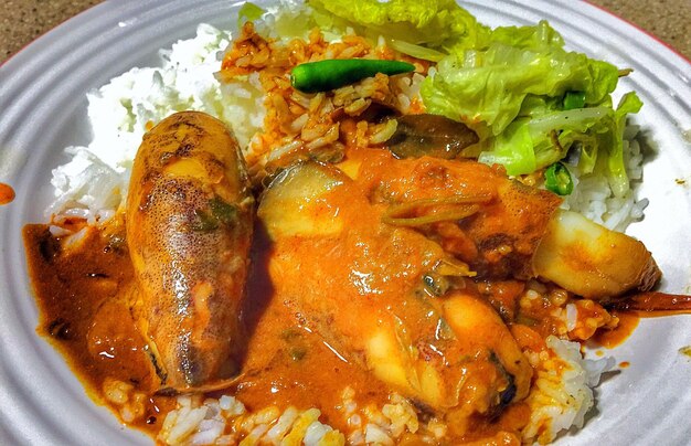 Close-up of meal served in plate