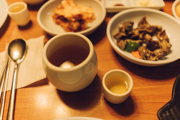 Close-up of meal served on table