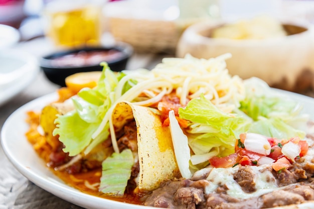 Close-up of meal served on table