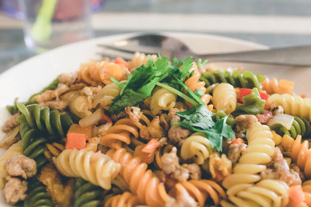 Photo close-up of meal served on table