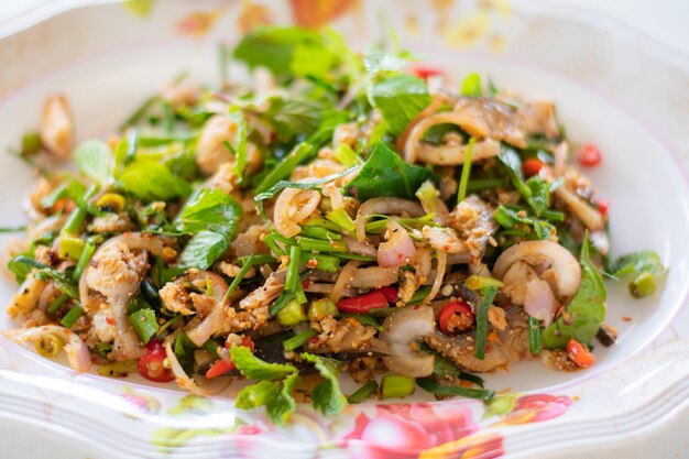 Close-up of meal served on table