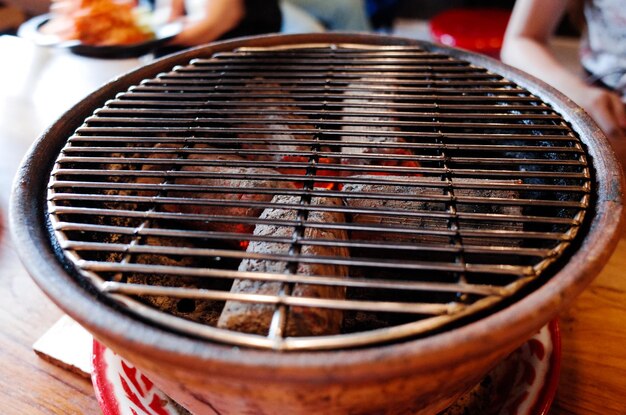 Photo close-up of meat on barbecue grill