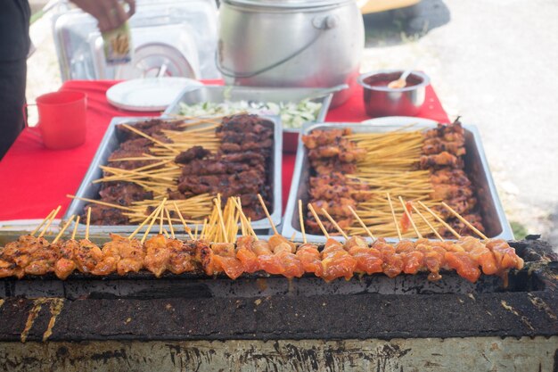 Close-up of meat on barbecue grill