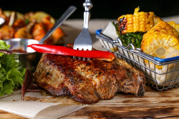 close-up of meat on barbecue grill