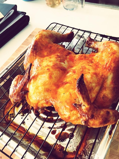 Close-up of meat on barbecue grill