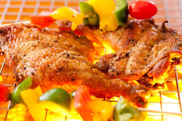 Close-up of meat on barbecue grill